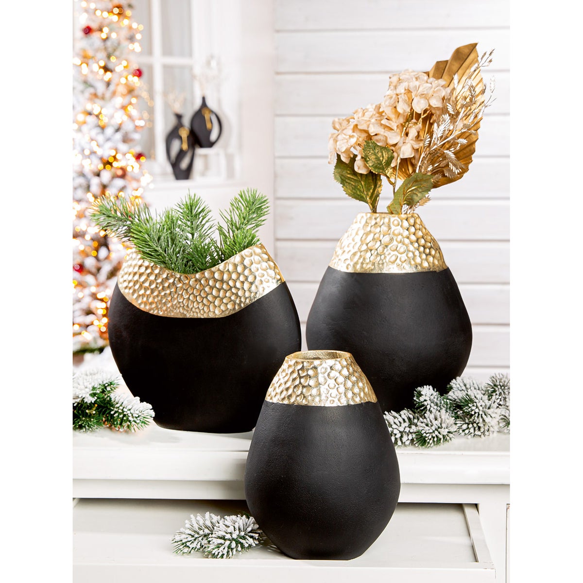 GILDE vaas, decoratief object, hoogte 29cm, breedte 30cm, goudkleurig, zwart aluminium