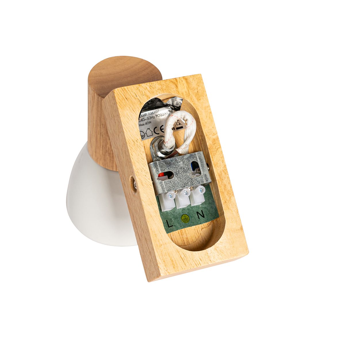 Landelijke wandlamp hout met wit verstelbaar - Thorin