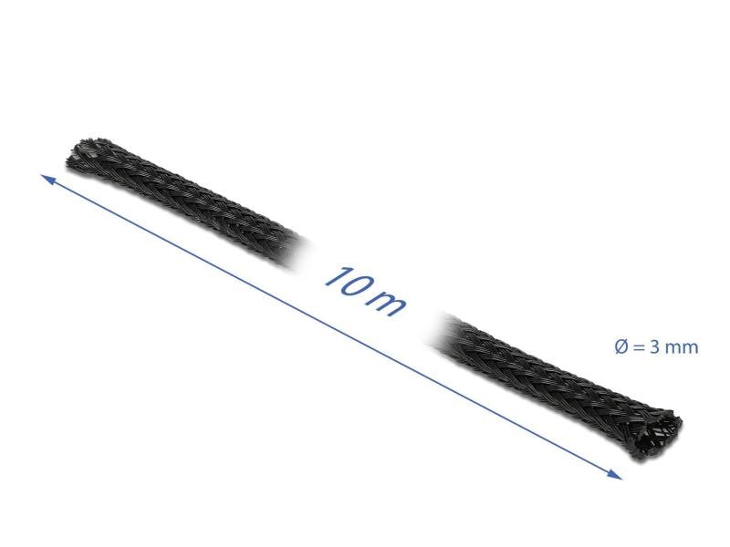 Delock Kabelschlauch 10 m x 3 mm Schwarz Delock Geflechtschlauch dehnbar 10 m x 3 mm schwarz