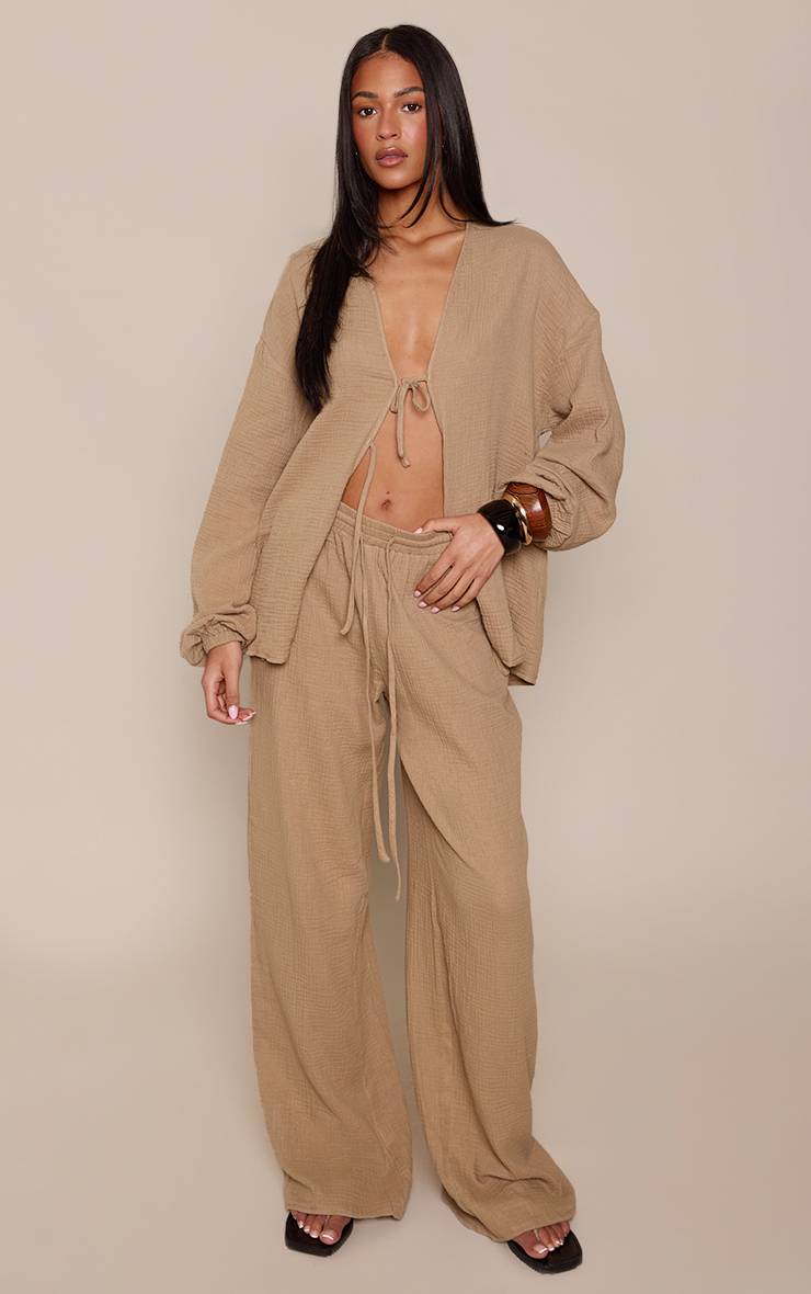 Champignon Pantalon Large En Gaze Texturée Pour Grandes Tailles