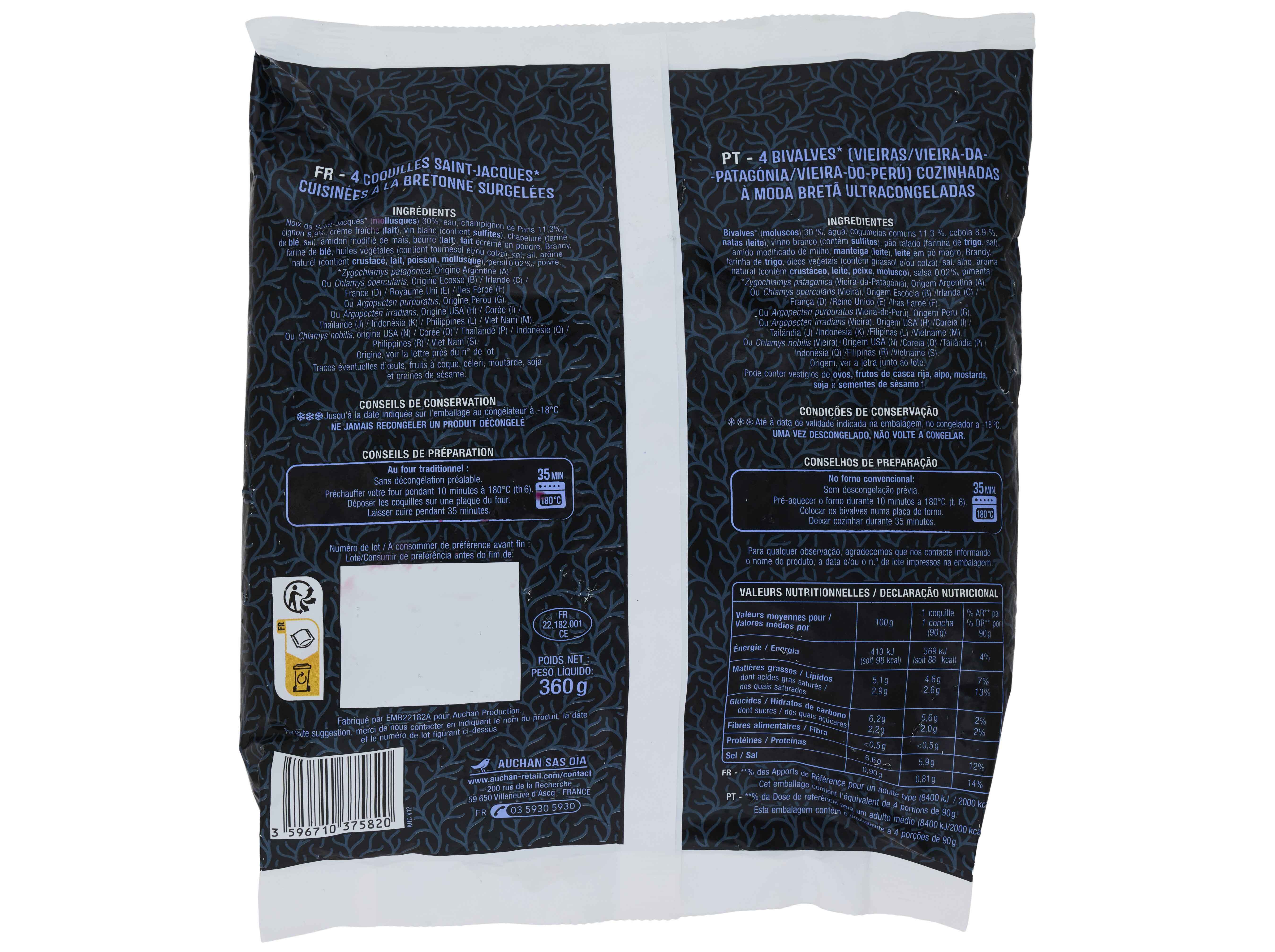 CONCHAS AUCHAN DE VIEIRAS COZINHADAS 4UN 360G