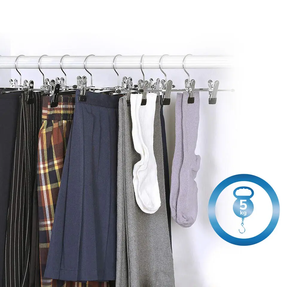 20 Stuks Broekhangers met Knijpers- Stevige Kleding Hangers Zilver en Zwart