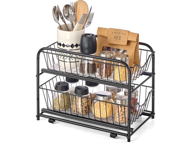 Songmics Ausziehbare Home Organizer Schwarz Küchenregal Schubladen