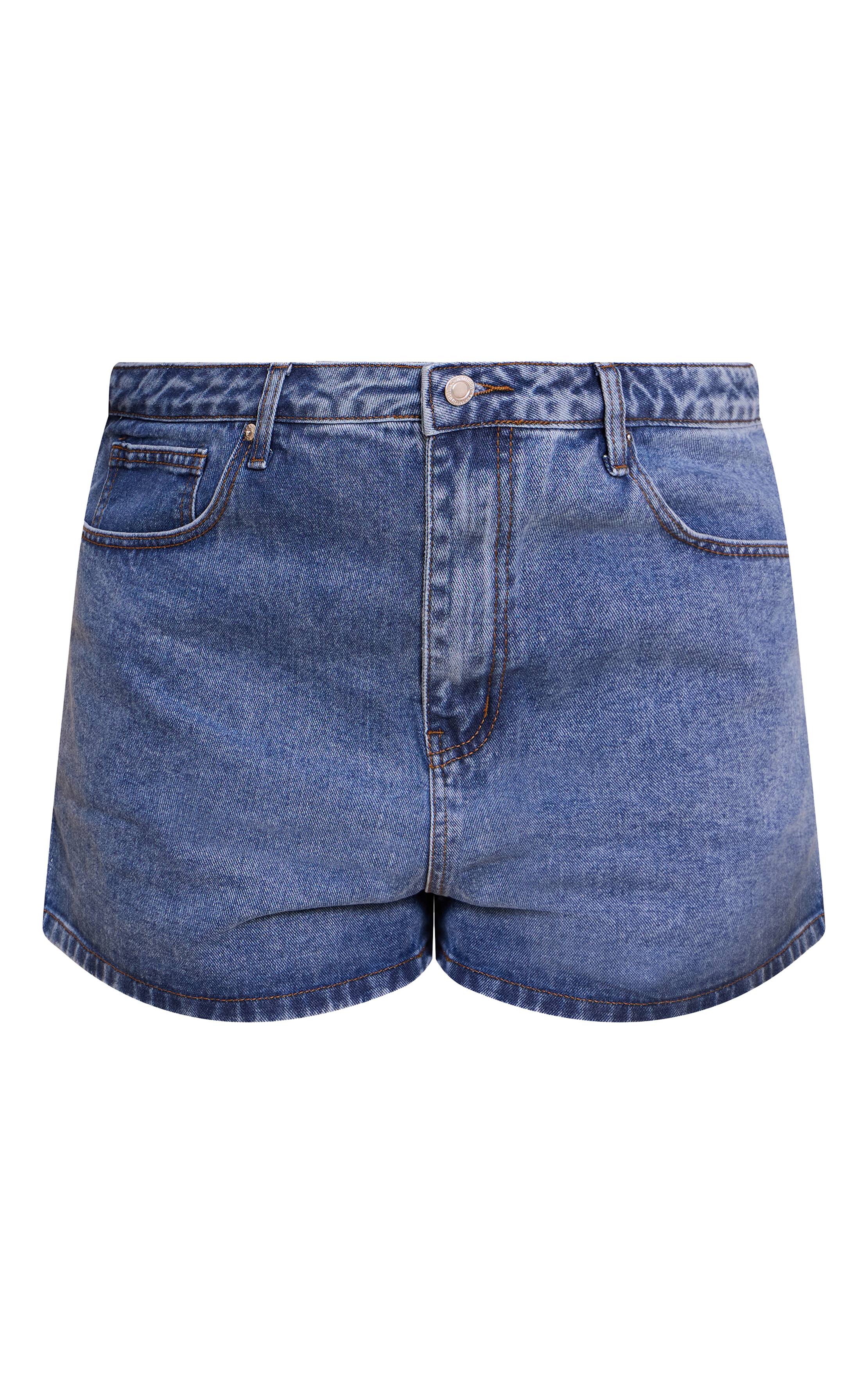 Mid Blue Wash Short En Jean Taille Mi-haute Grande Taille