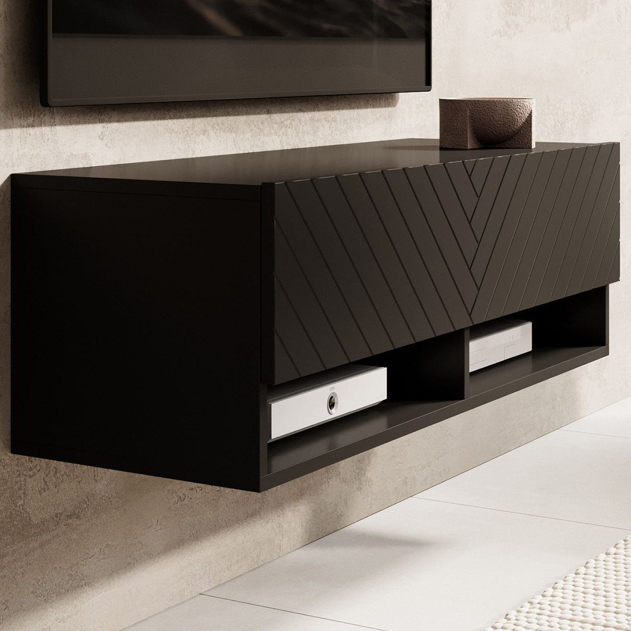 Meubella - TV-Meubel Asino - Zwart Visgraat - 100 cm