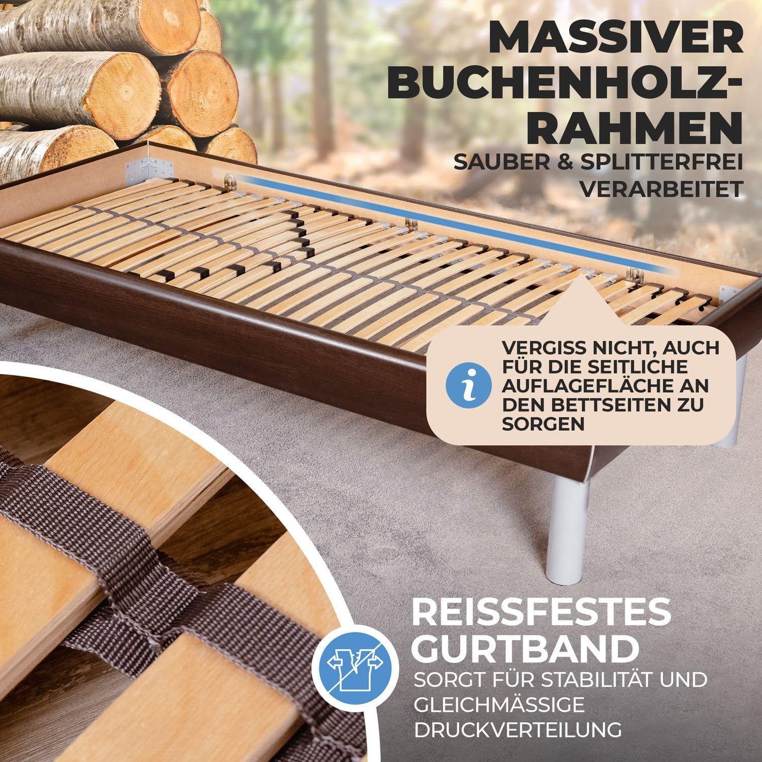2er-Set Lattenrost ERGO K 70x200 cm Buchenholz, stabiler Lattenrost bis 140Kg, Doppelpack Lattenrahmen Kopfteil verstellbar, 7 Zonen Bettrost mit 28 Latten für Doppelbetten Liegefläche 140x200 cm