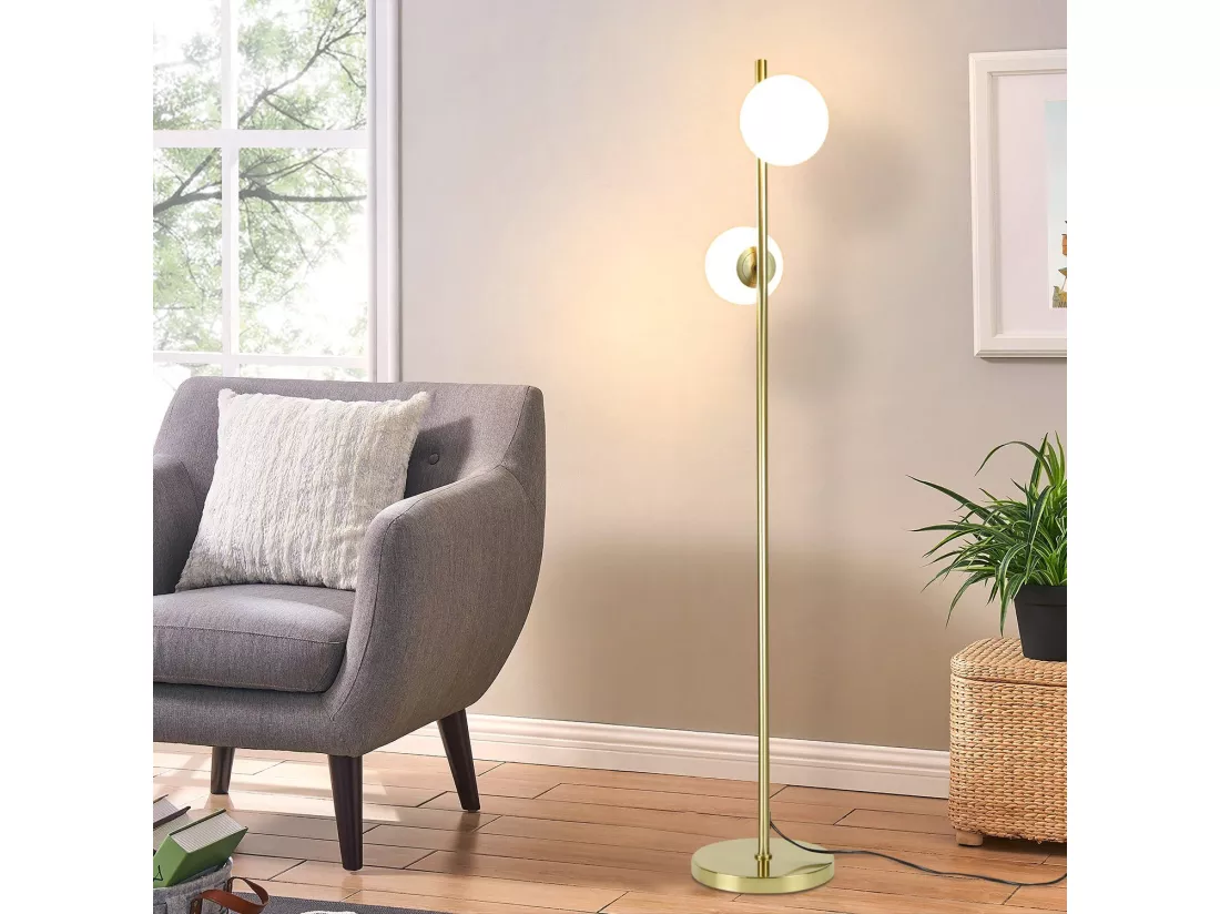 NETTLIFE Lampadaire Salon Moderne - Gold Design Lampadaire E27 Douille Lampe de sol avec interrupteur à pied -166cm