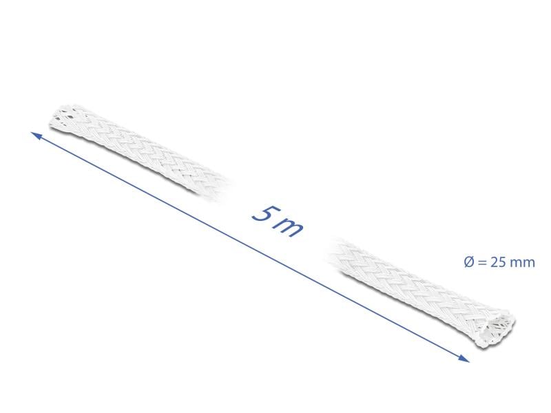 Delock Kabelschlauch dehnbar, 5m x 25 mm Weiss Delock Geflechtschlauch dehnbar 5 m x 25 mm weiss
