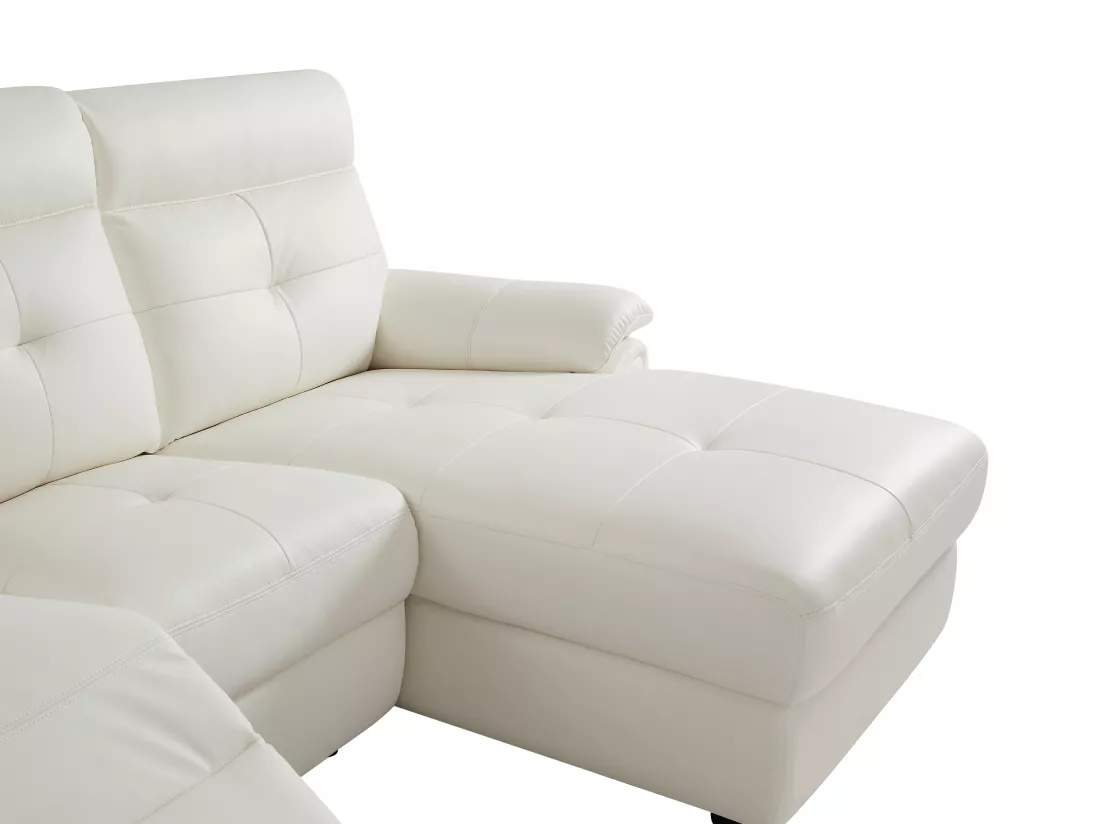 Canapé d'angle droit relax en cuir blanc VINETA