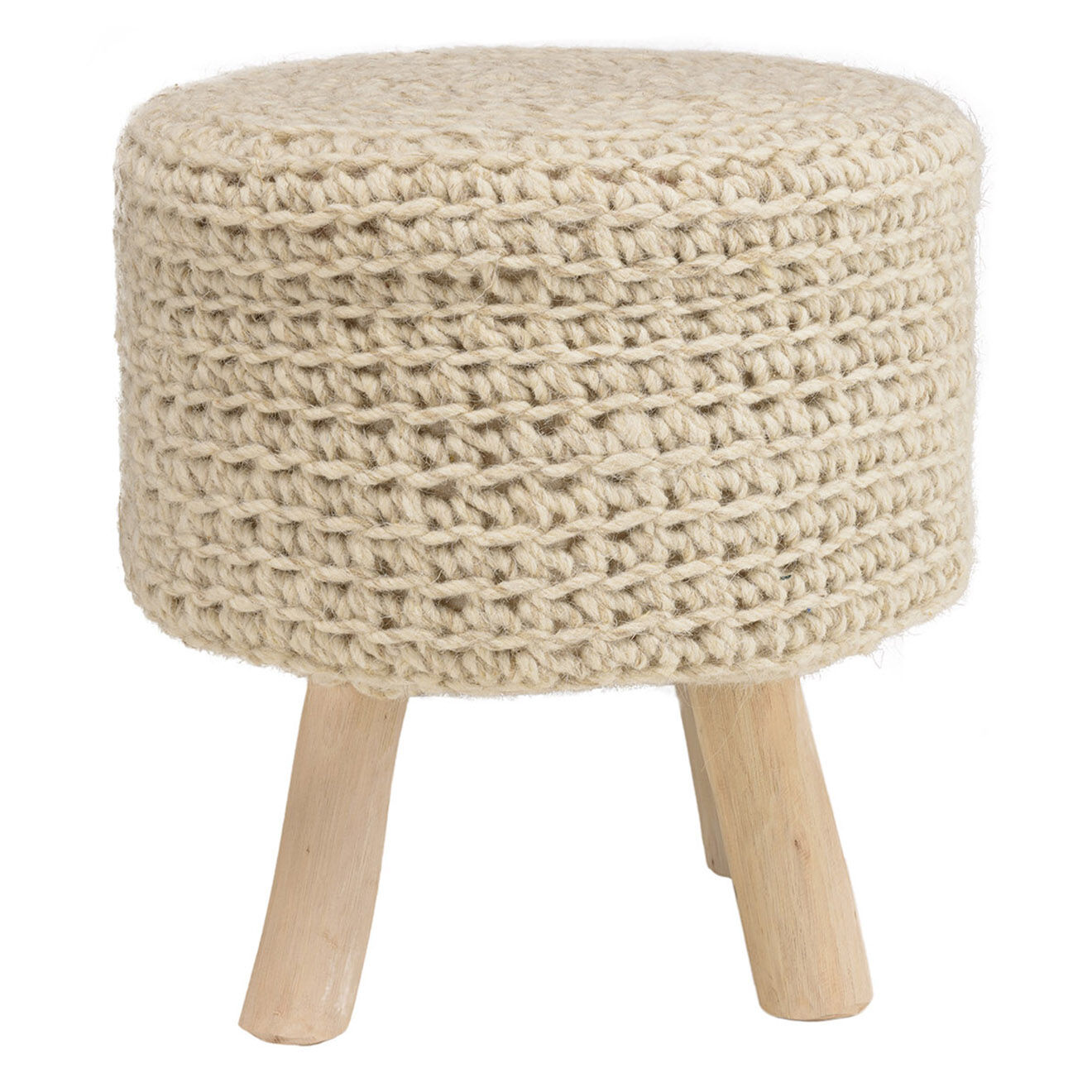 Macabane Tabouret rond en Laine tressée Sacha ivoire - D.40x42 cm