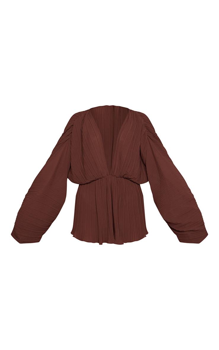 Chocolat Combi-short En Mousseline Plissée À Manches Chauve-souris