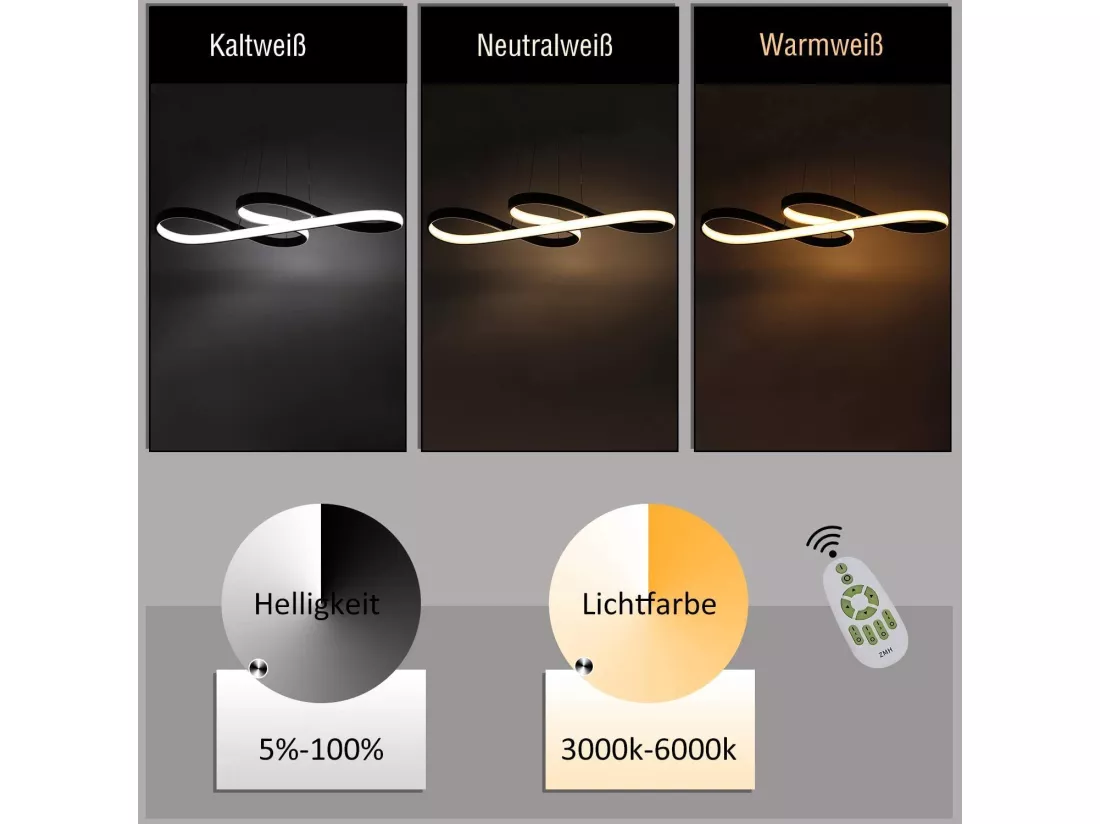 NETTLIFE Suspension LED Silicone Noir Diam.75cm Dimmable avec Télécommande Design Moderne pour Salle à Manger Étude Salon Cuisine Bureau 47W