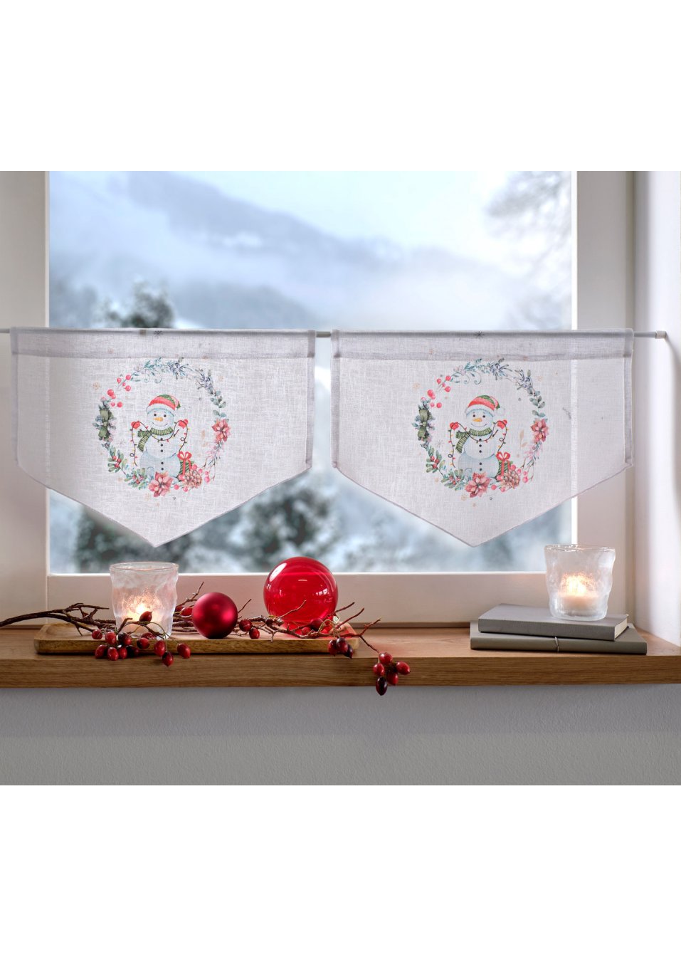 Lot de 2 voilages avec bonhomme de neige