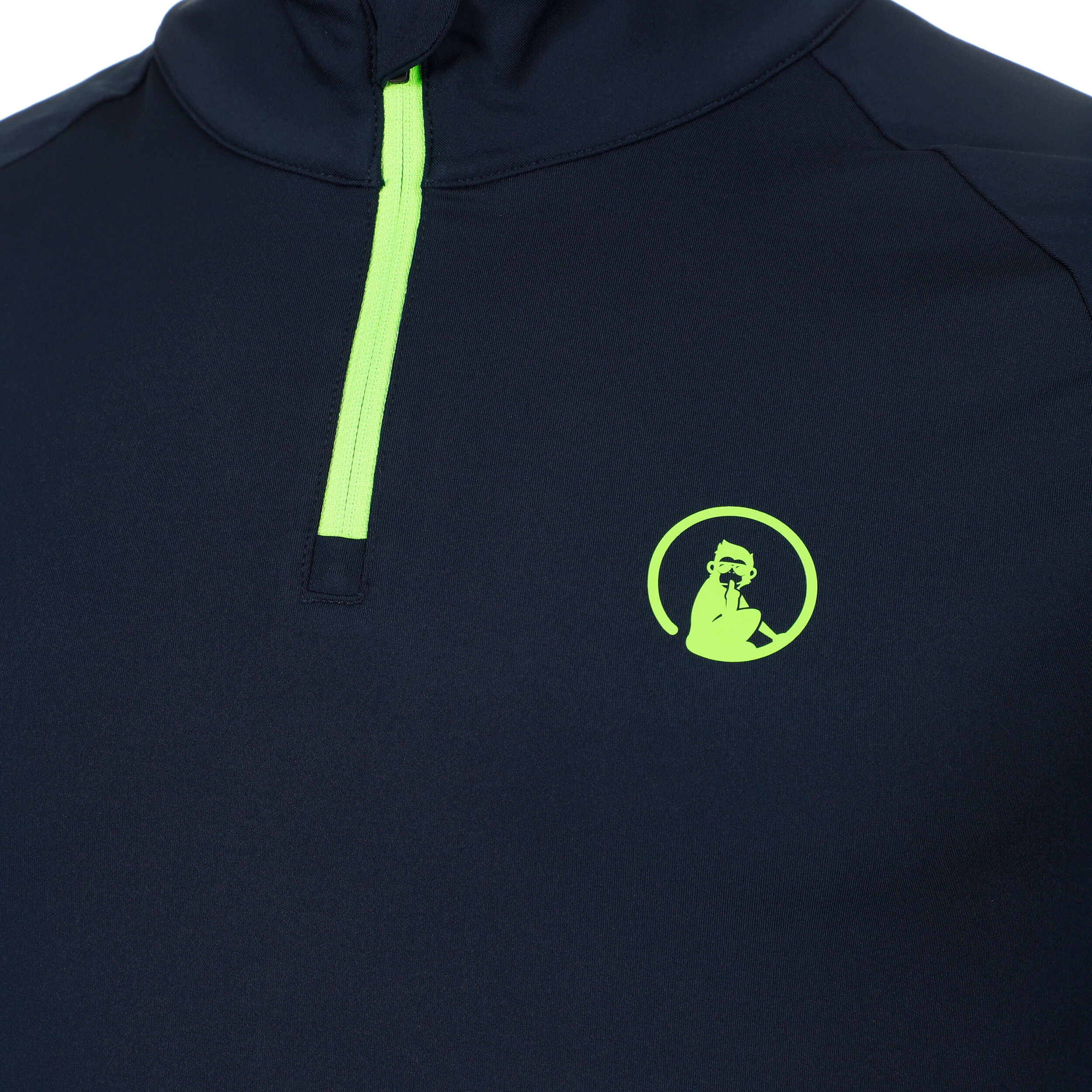 Quiet Please Wild Big Serve 1/4 Zip Haut Manches Longues Hommes - Bleu Foncé , Vert Fluo