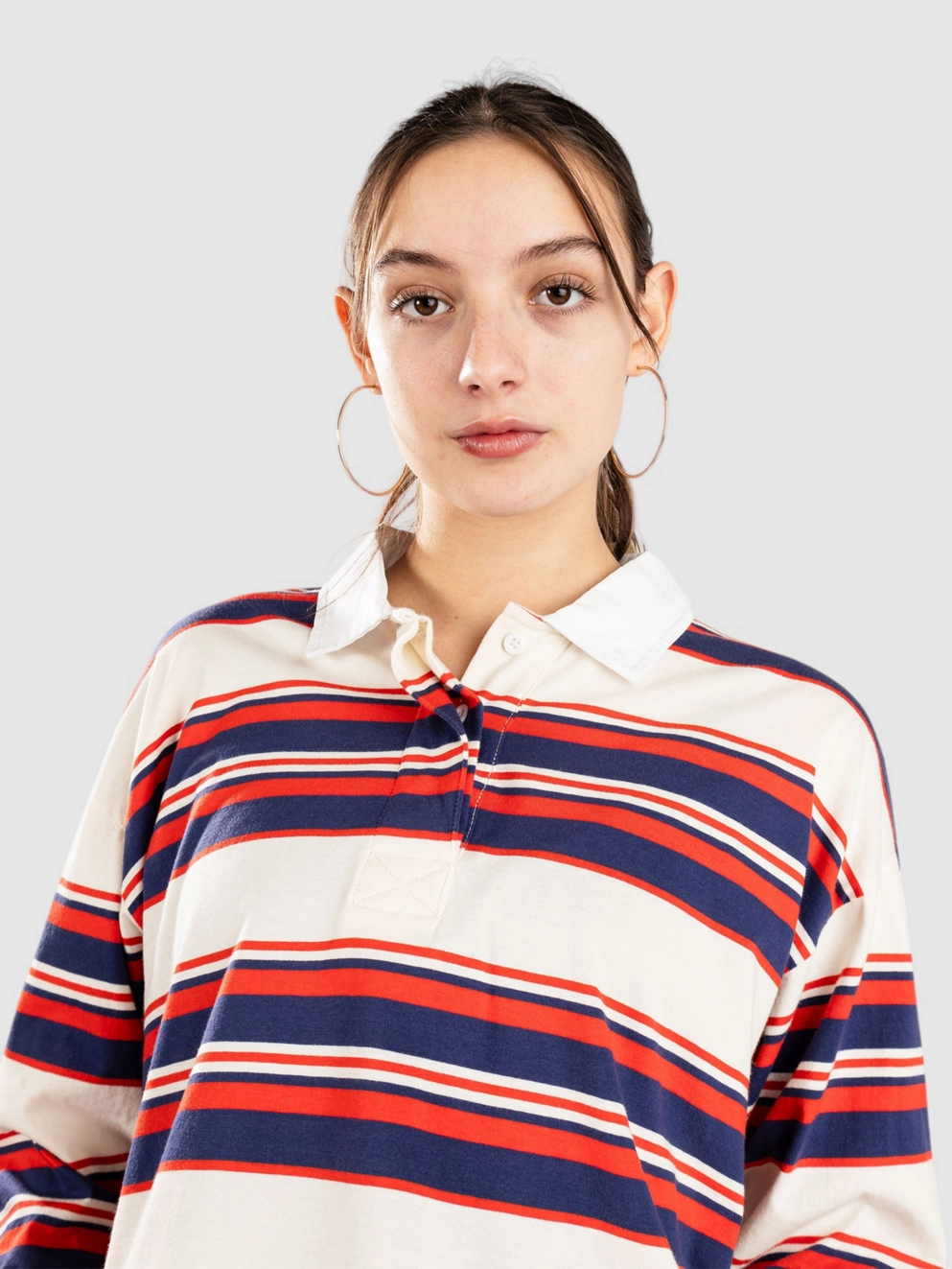 Santa Cruz Monterey Crop Long Sleeve Polo off white stripe
