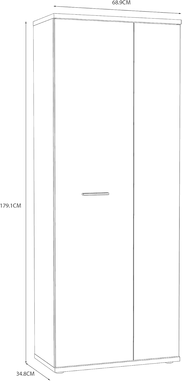 FORTE NET106 Schrank 70 180, Mehrzweckschrank Weiß, Staubsaugerschrank, Abstellraum, Drehtürenschrank, 2-türig mit Einlegeböden, 69 cm breit x 179 cm hoch x 35 cm tief