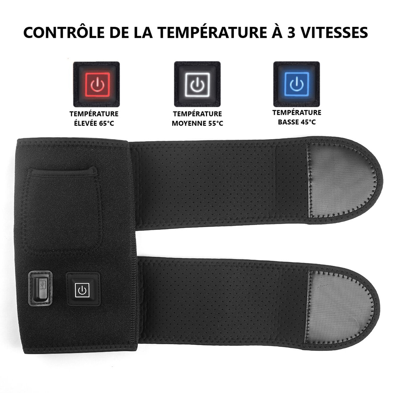 Onamaste Genouillère thermothérapeutique chauffante noire - 28x22x0.5 cm