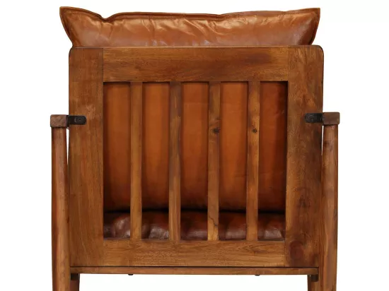 Fauteuil Marron Cuir véritable avec bois d'acacia