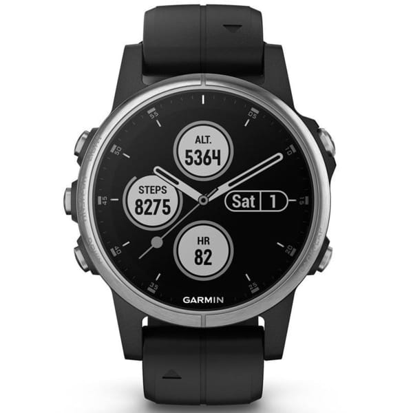 Montre cardio GPS GARMIN FENIX 5S PLUS SILVER W/BLACK BAND SILVER/BLACK