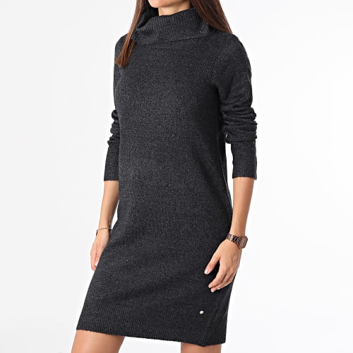Robe Pull Col Roulé Femme Mila P206W Noir Chiné