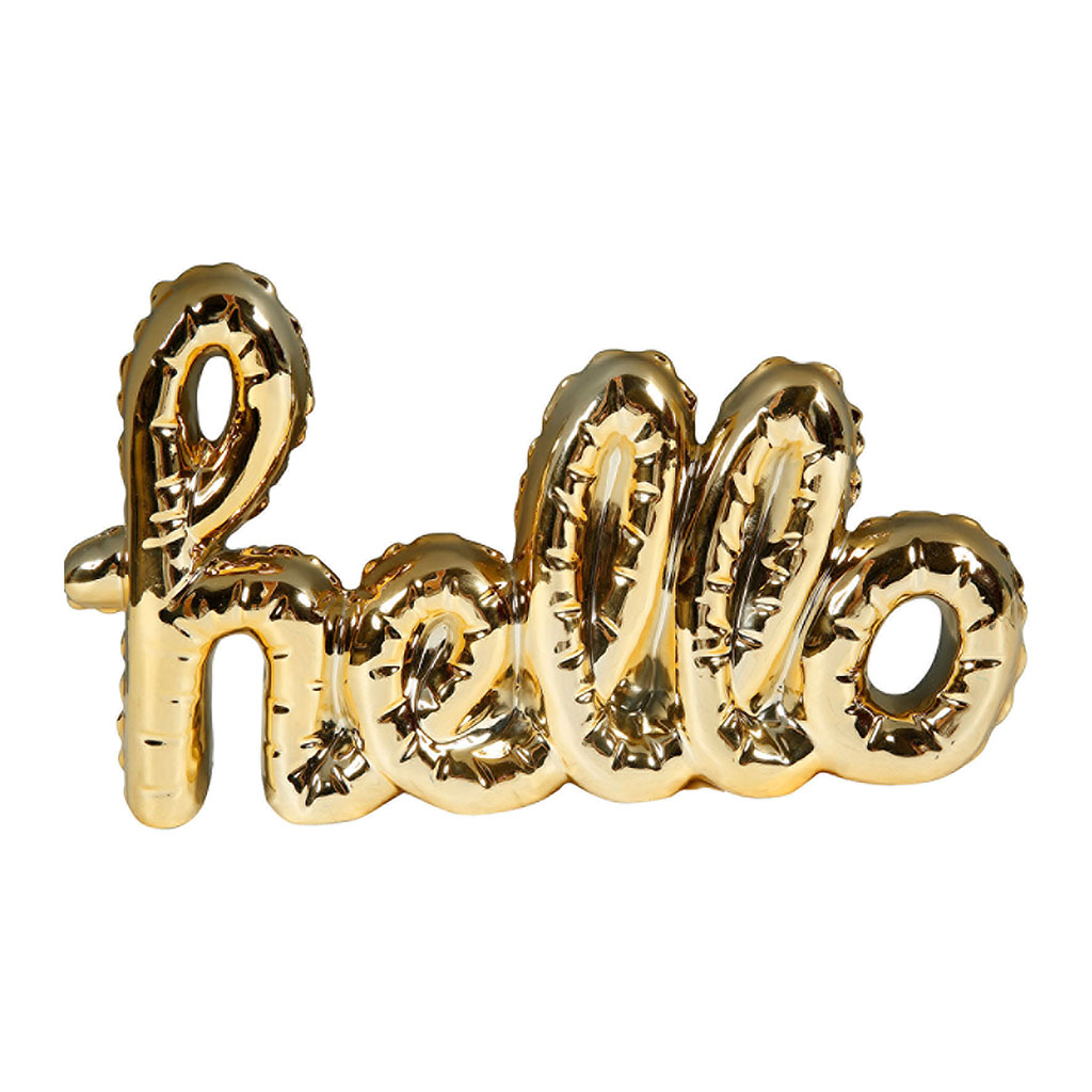 Mot déco à poser céramique hello doré 35.5x21cm