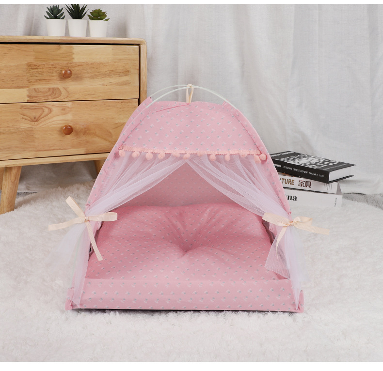 (35x35cm) Haustier Zelt Katzen Bett Indoor Hunde Höhle mit Kissen   Fenster - Rosa