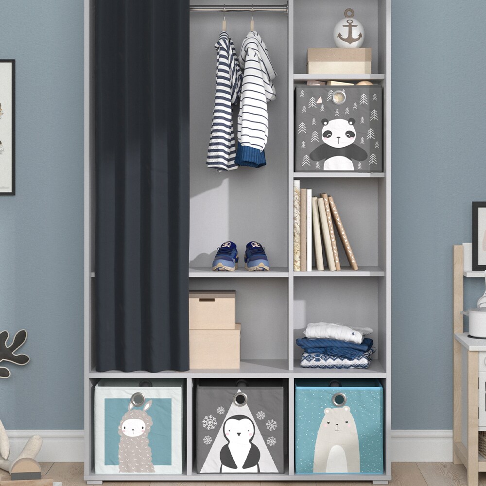 Vicco Kinderkleiderschrank Kinderzimmerschrank Kindergarderobe Luigi Hellgrau Faltbox 106 x 178 cm modern Schrankregal Jugendzimmerschrank Organizer Vorhang Kleiderstange Fächer Aufbewahrung Spielzeugablage