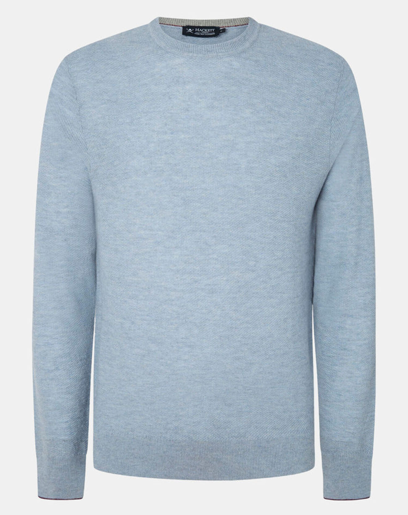 Hackett London Pull en Laine, Soie & Cachemire col rond texturé bleu clair