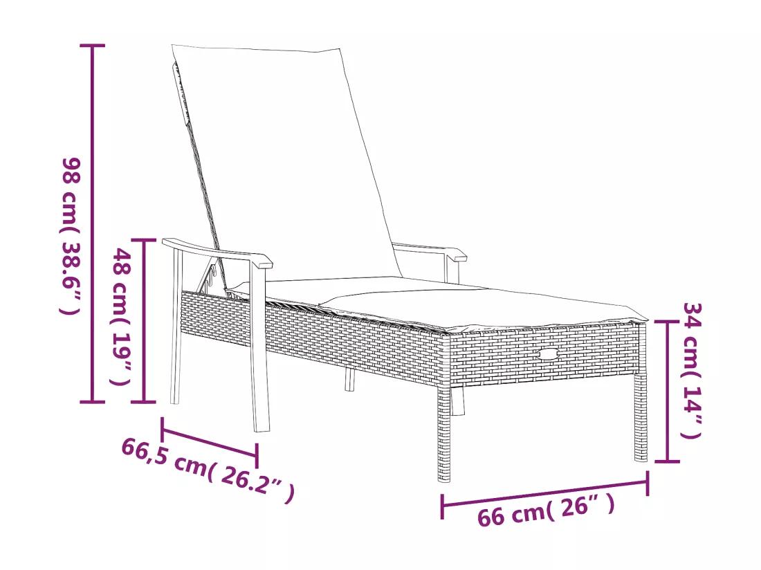 Chaise longue avec coussin gris résine tressée