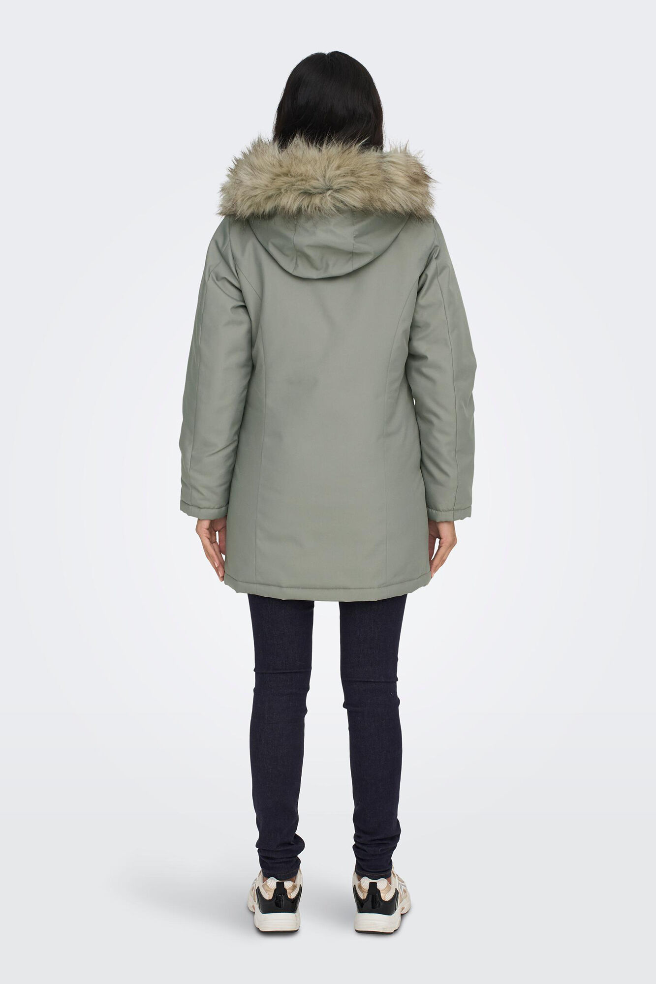 Parka midi com capuz removível