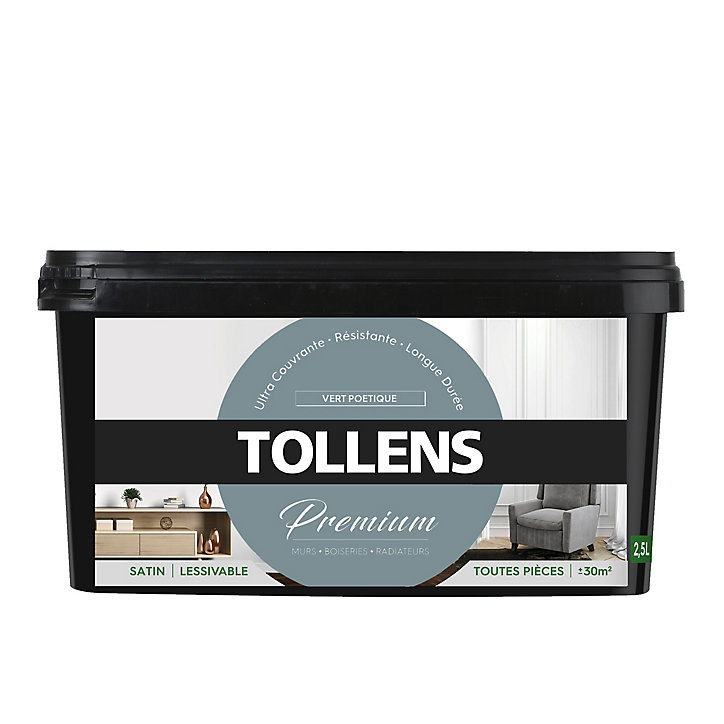 Peinture Tollens premium murs, boiseries et radiateurs vert poétique satin 2,5L