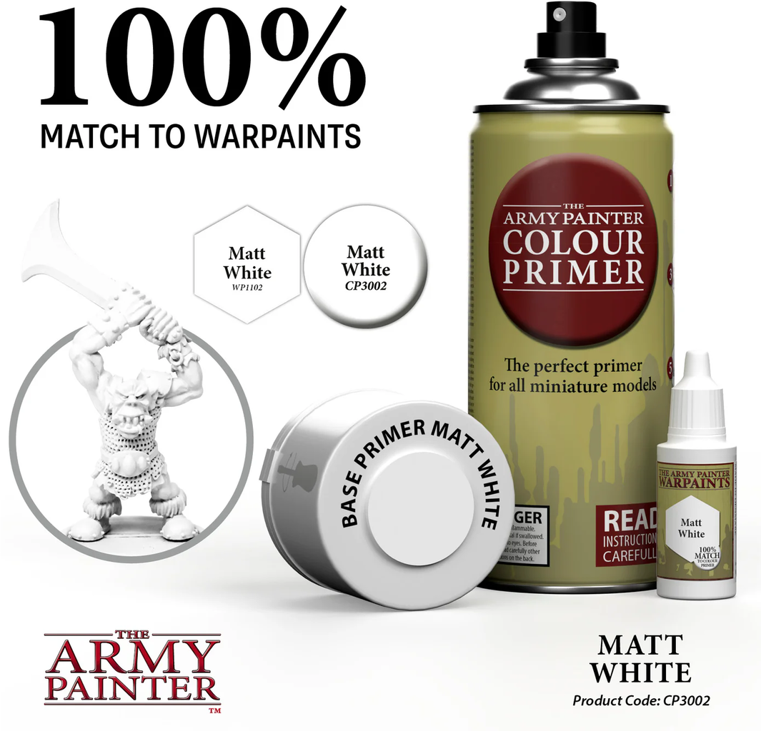 The Army Painter  Colour Primer, Matt White (400 ml)    Die perfekte Basis für farbenfrohe Dioramen
