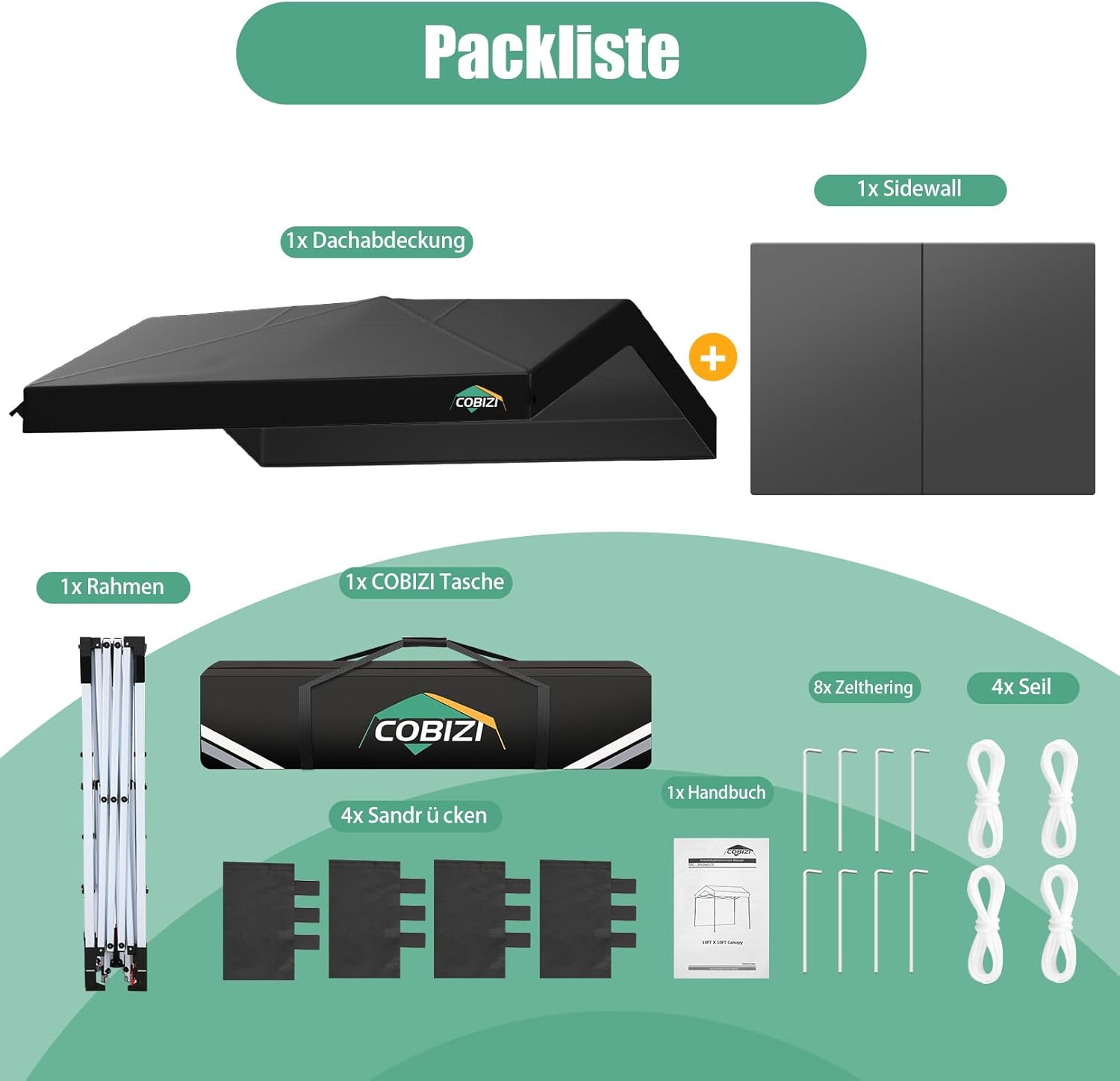 COBIZI Pavillon 3x3m, Faltpavillon 3x3 Wasserdicht Stabil One Push Pop up Carport Partyzelt mit 1 Seitenteilen & 4 Sandsack, 3 höhenverstellbar,Gartenpavillon für Camping Hochzeit UV-Schutz, Schwarz