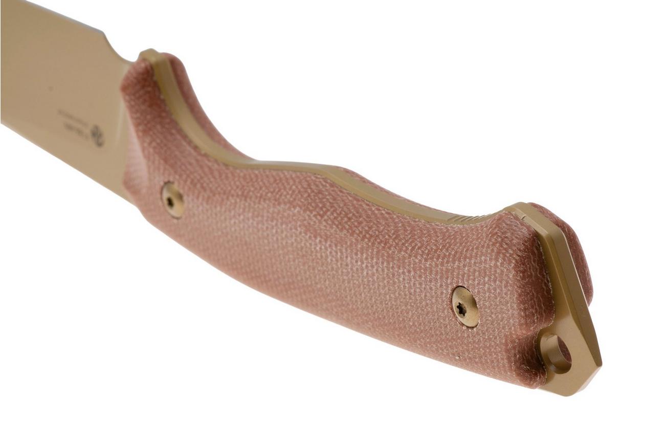 Ruike F186-MN Gold PVD D2, Brown Micarta, vaststaand mes