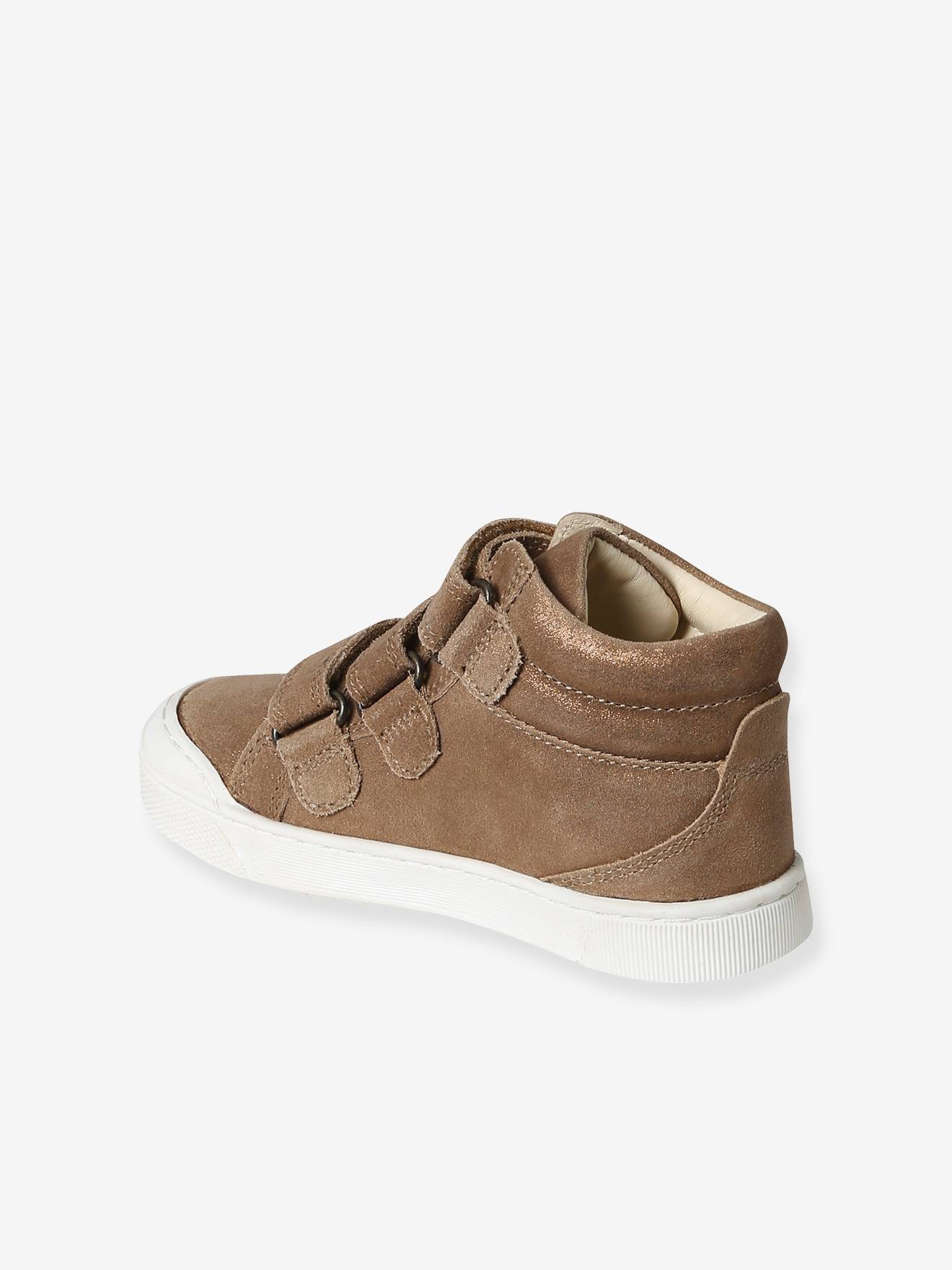 Tênis de couro de cano médio para meninas com fecho de velcro