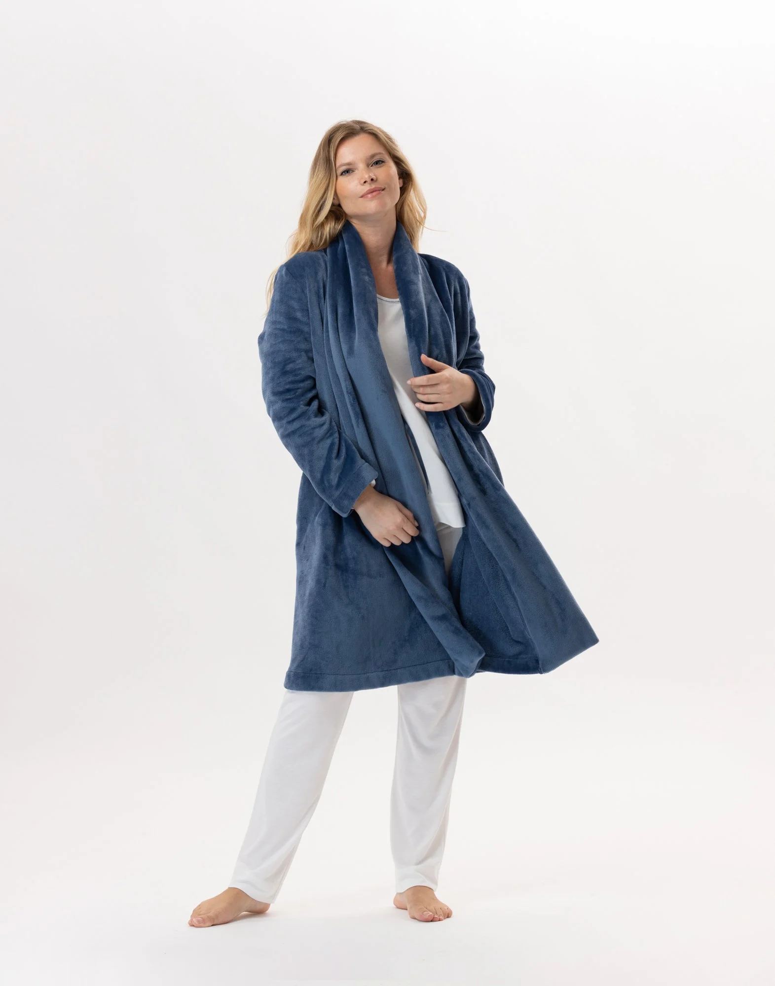 ESSENTIEL 855 - Robe de chambre en peluche flanelle | Bleu