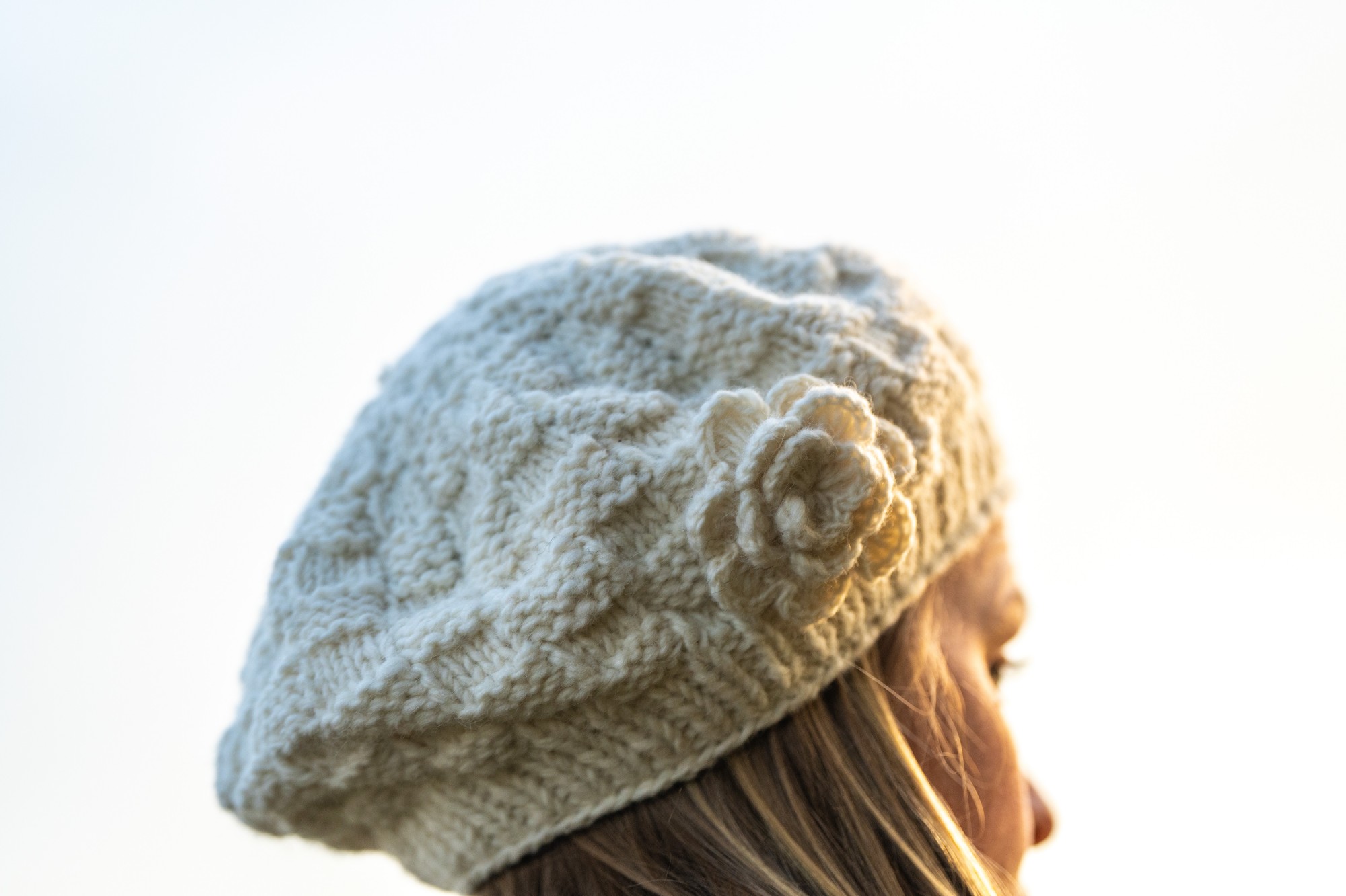 Strickbarett 'Blume', weiß günstig bestellen