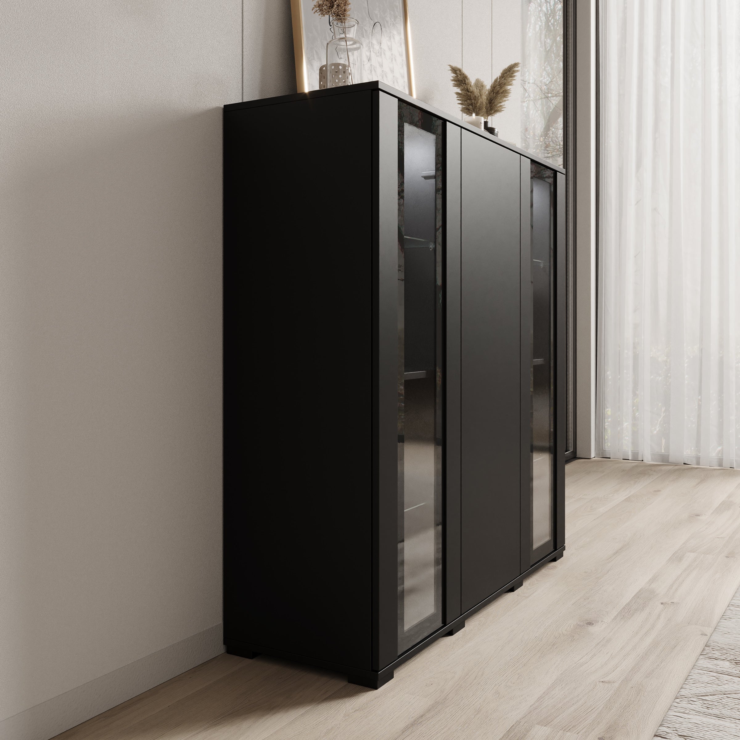 Meubella - Cres - Dressoir - Zwart - 120x40x122 cm