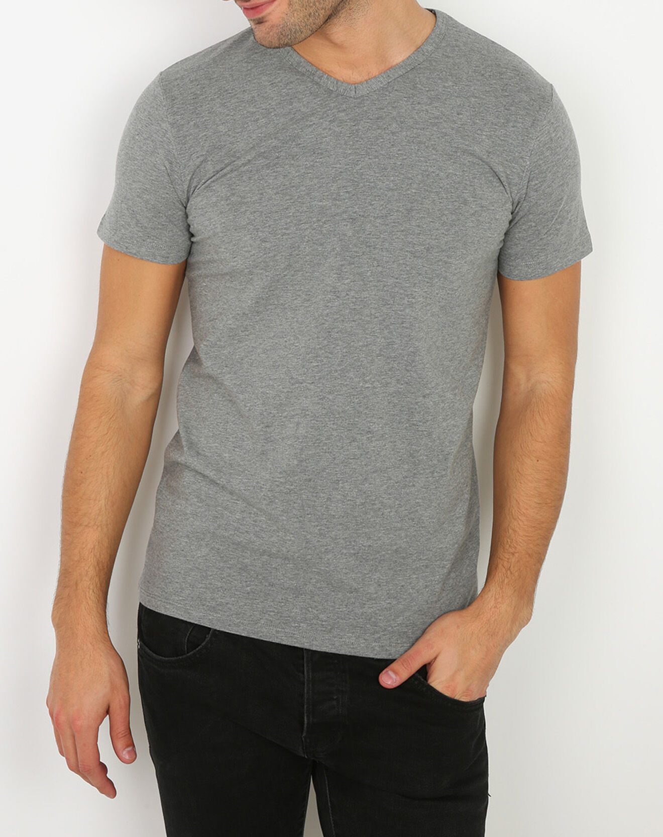 Mare T-Shirt col V en Coton gris