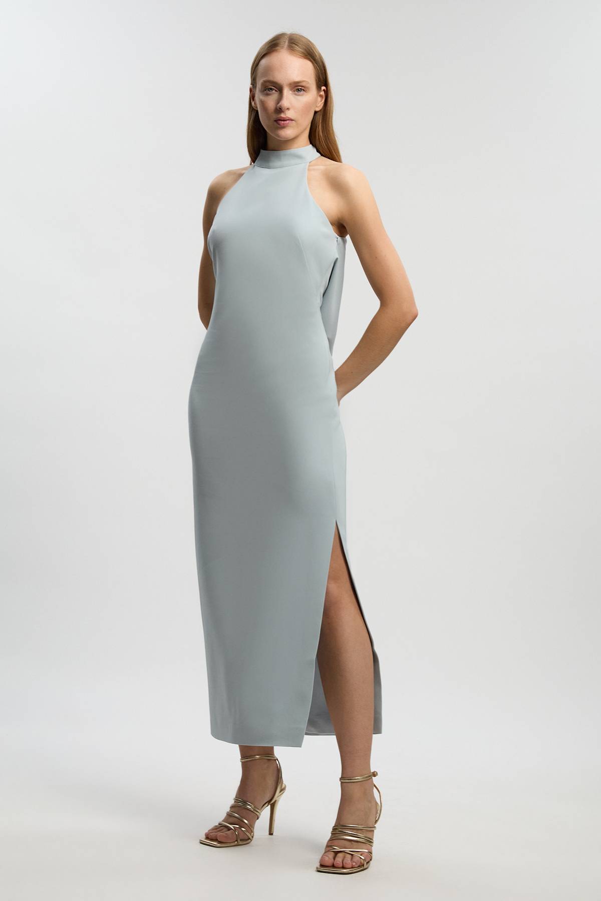 KarenMillen Robe Longue Ajustée à Col Licou et Dos Ouvert