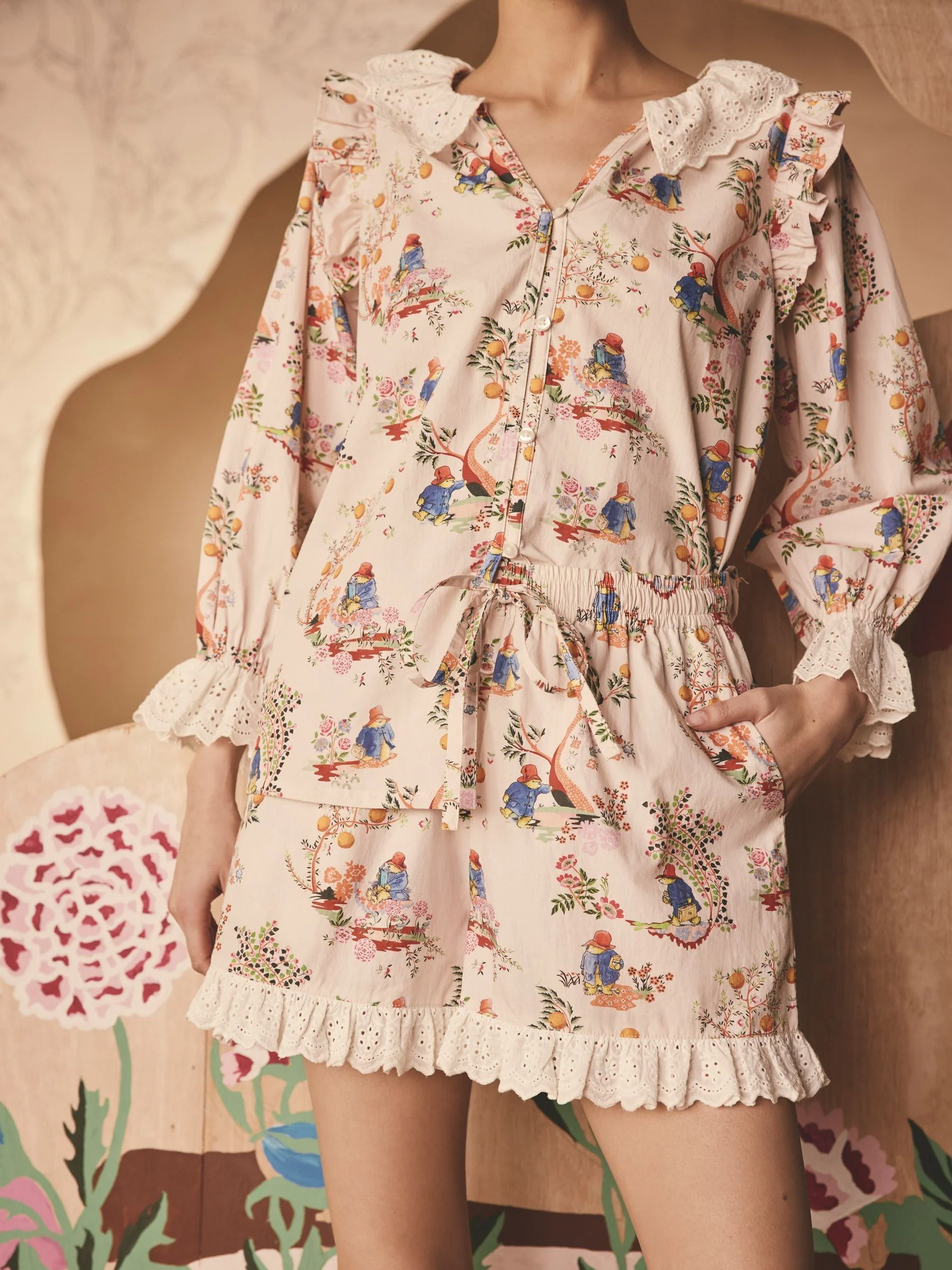 Cath Kidston Paddington korte pyjama met franjes