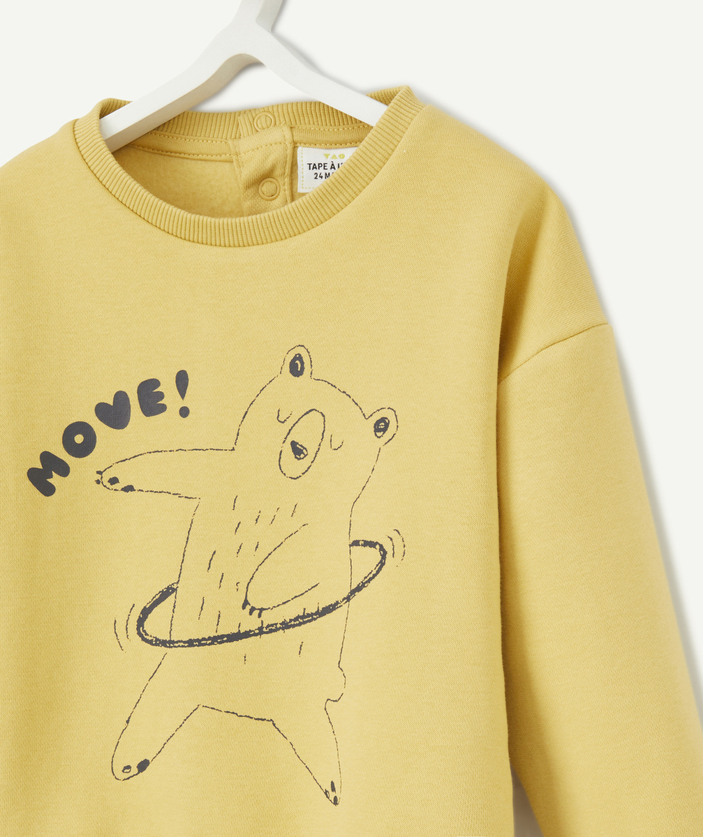 SWEAT BÉBÉ GARÇON EN FIBRES RECYCLÉES JAUNE MOTIF OURS