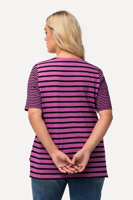 Shirt, Ringelmix, A-Linie, V-Ausschnitt, Halbarm
