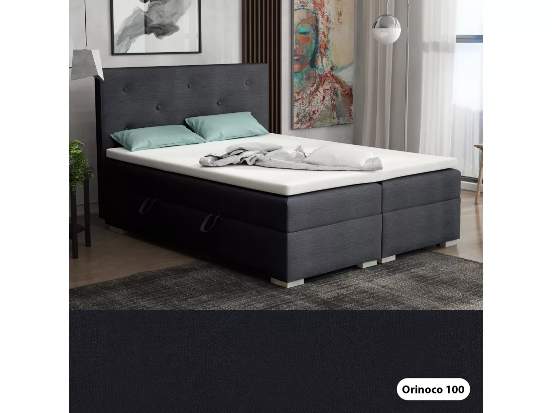 Lit Boxspring avec tiroirs de lit, Coffre de lit Topper Atlanta 200x200 cm, Orinoco 100 (Noir)