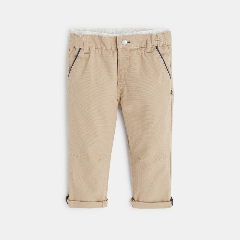 Pantalon coton fantaisie micro rayures beige bébé garçon Beige