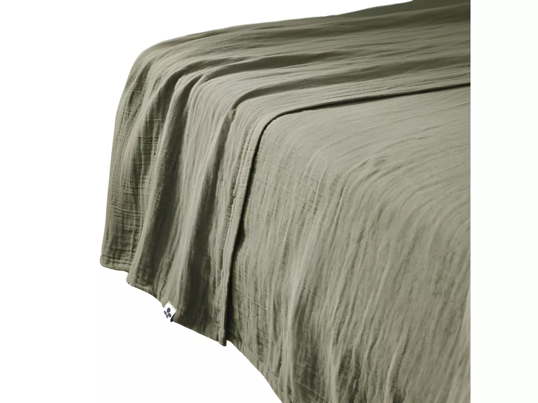Drap plat 240 x 300 cm en double gaze de coton vert - PEPA