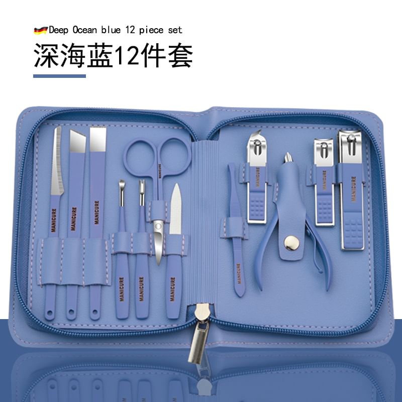 gracienorm - Set van 12: Manicureset van roestvrij staal + make-upschaar + oorstokje (verschillende ontwerpen)