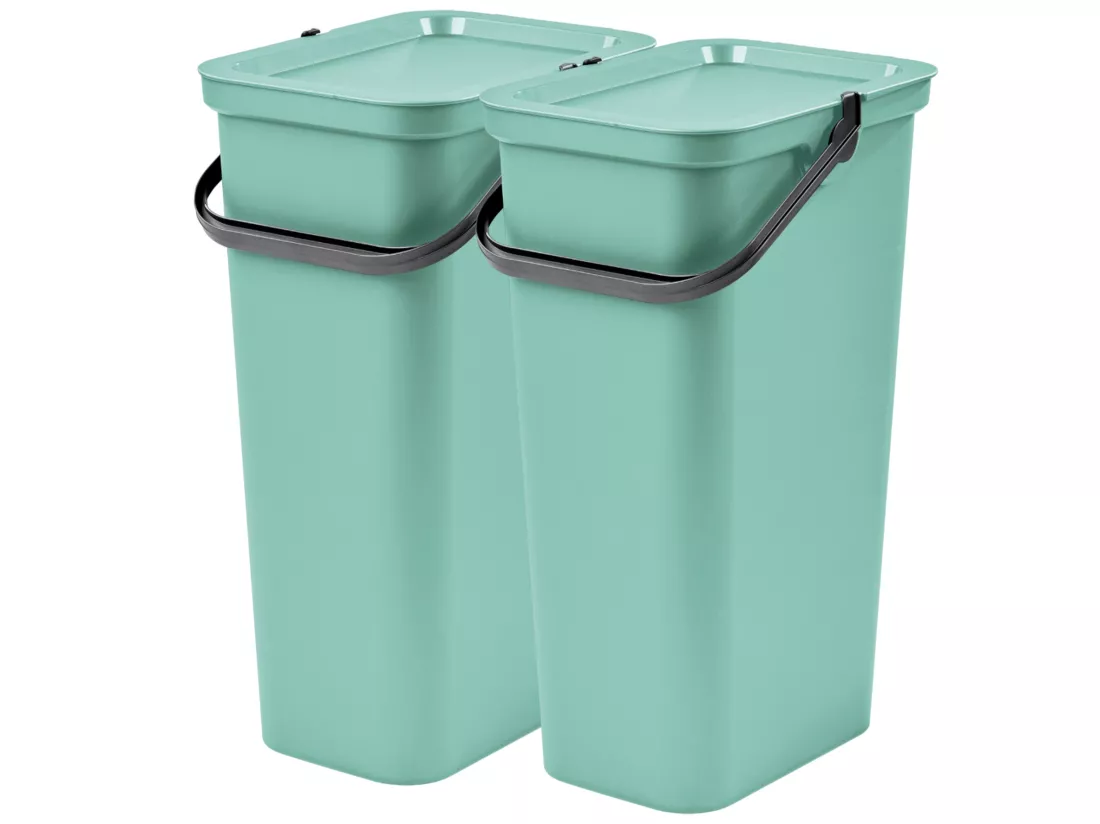 Set de 2 poubelles 25L sauge avec poignée 3,7X26X45,5