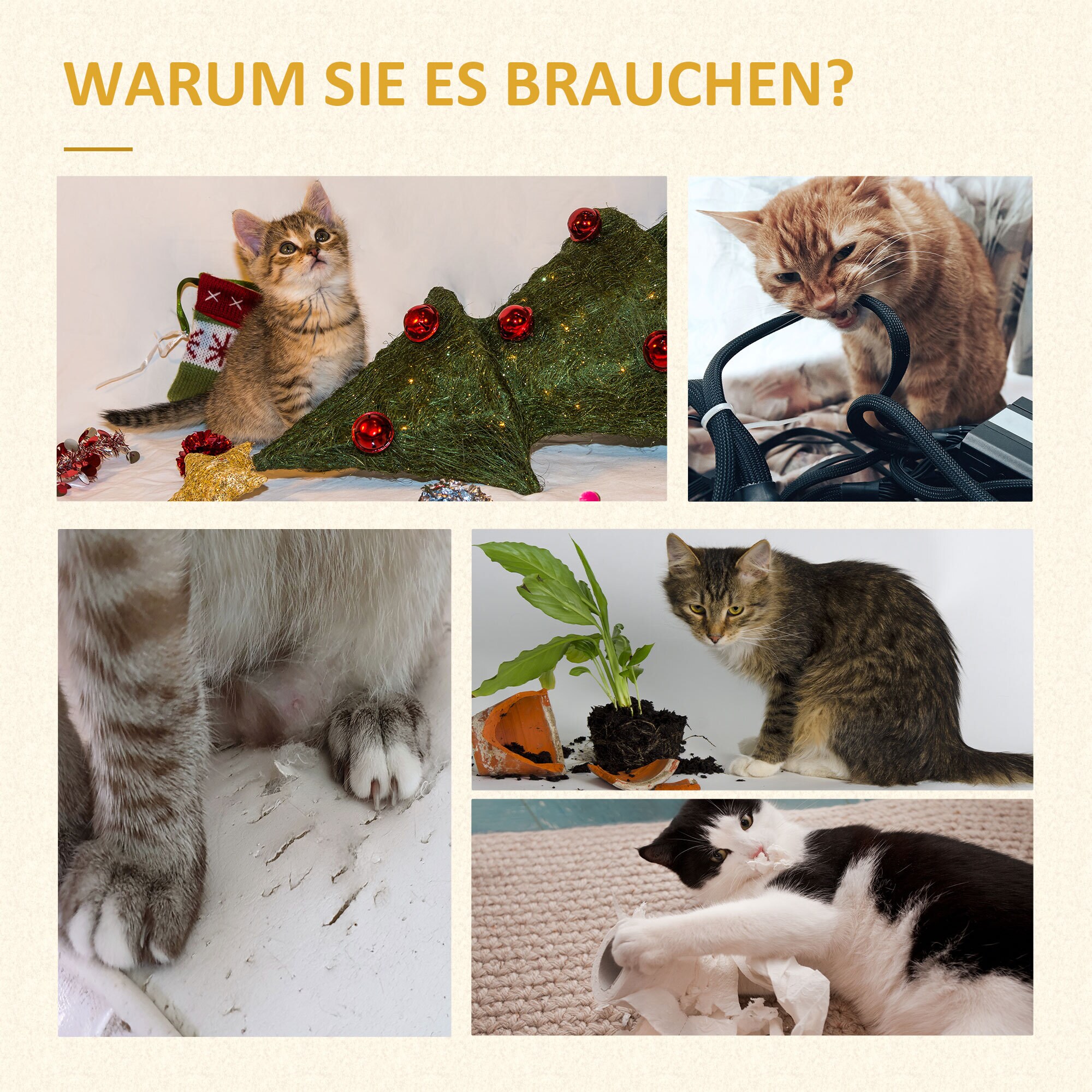 PawHut Kratzbaum mit Spielbälle natur 69L x 40B x 131H cm