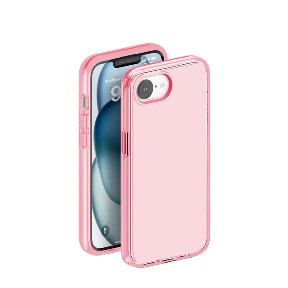 iPhone 16e Hybrid Hardcase Hülle mit TPU Bumper - Pink / Transparent